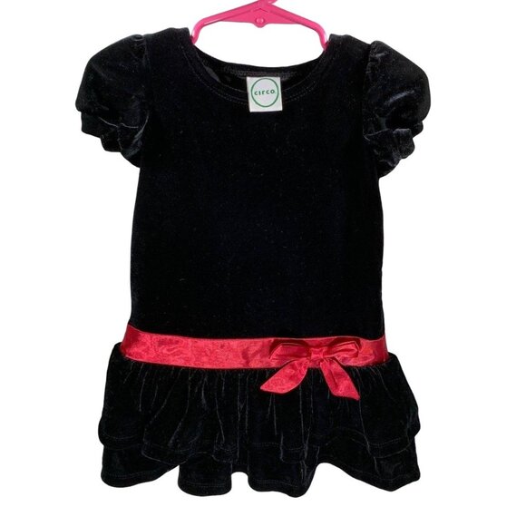 Circo Other - Circo Black Dress Girls 18 mo Black Velour Short Sleeve Red Bow Party Holiday